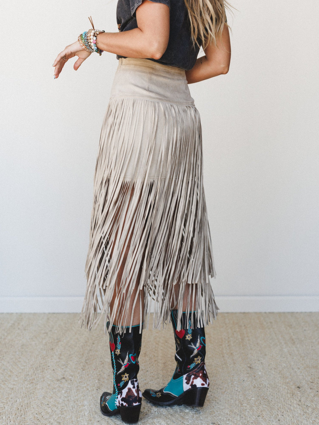 Swayed West Fringe Skirt - Dove