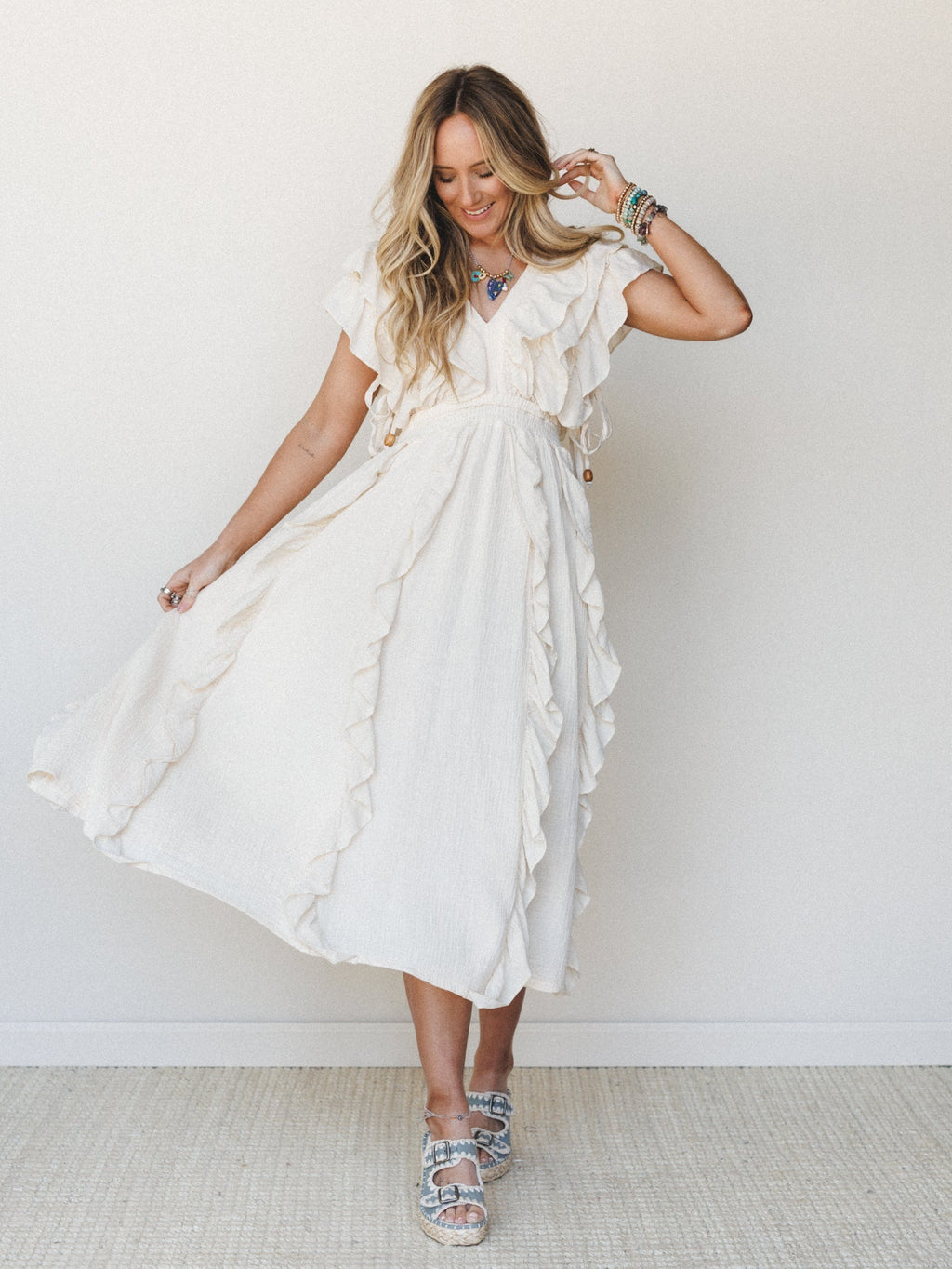 Thrills and Frills Ruffle Maxi Dress - Ivory
