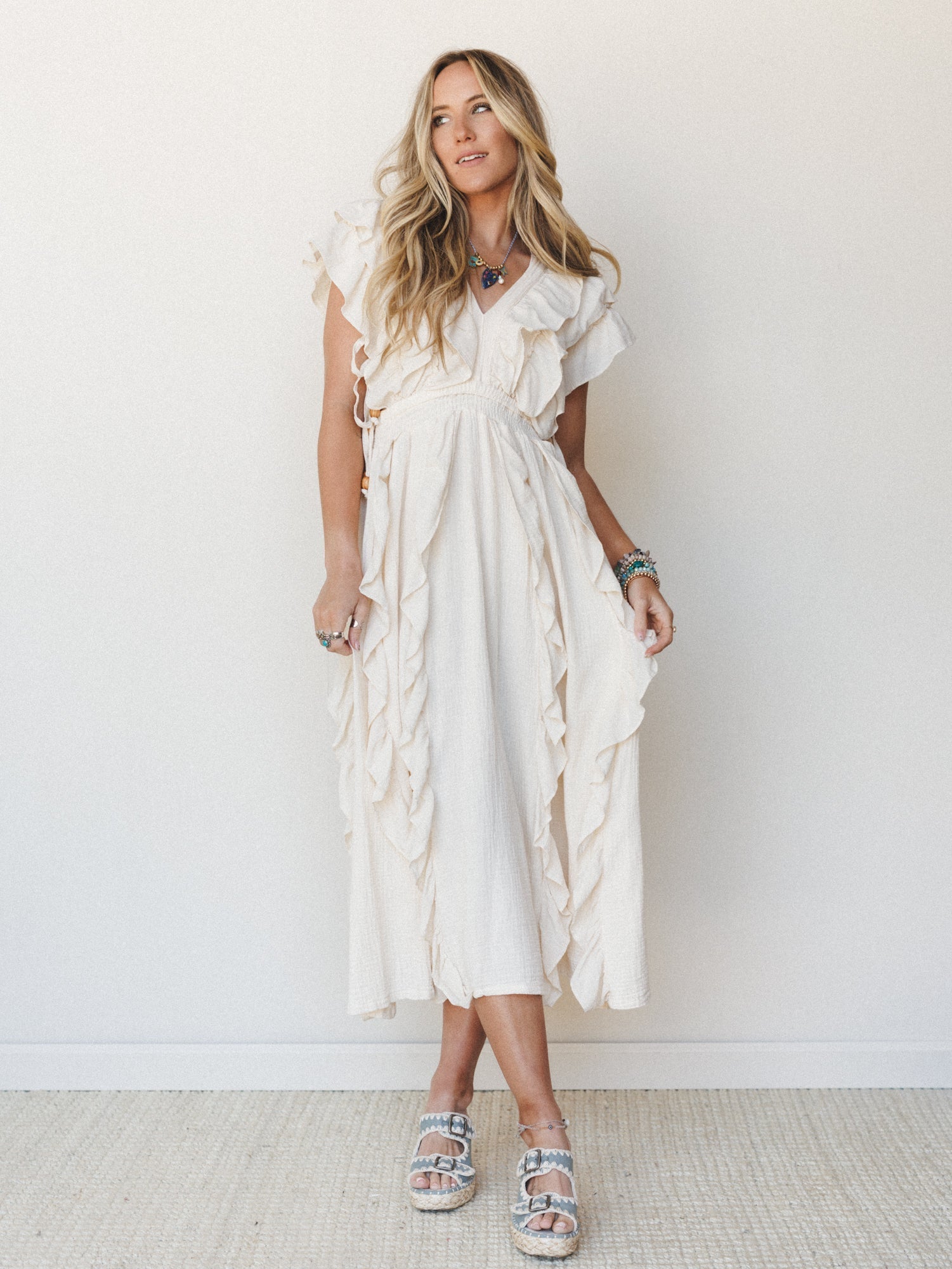 Thrills and Frills Ruffle Maxi Dress - Ivory