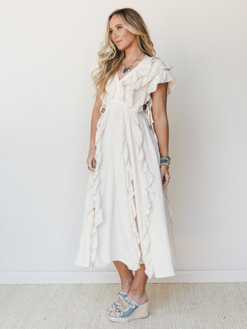 Thrills and Frills Ruffle Maxi Dress - Ivory