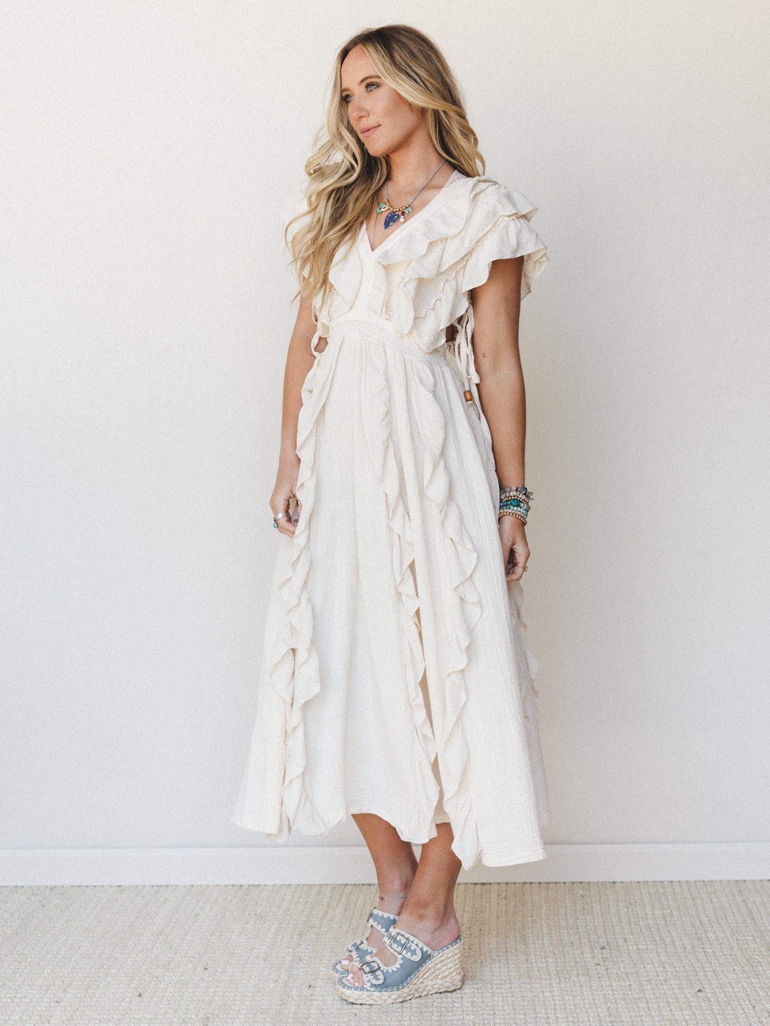 Thrills and Frills Ruffle Maxi Dress - Ivory