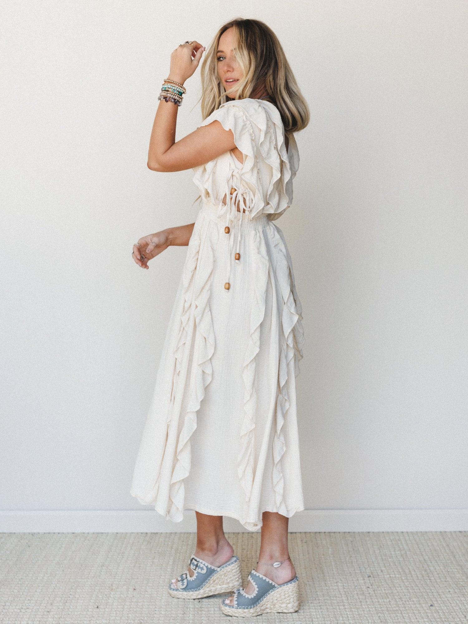 Thrills and Frills Ruffle Maxi Dress - Ivory