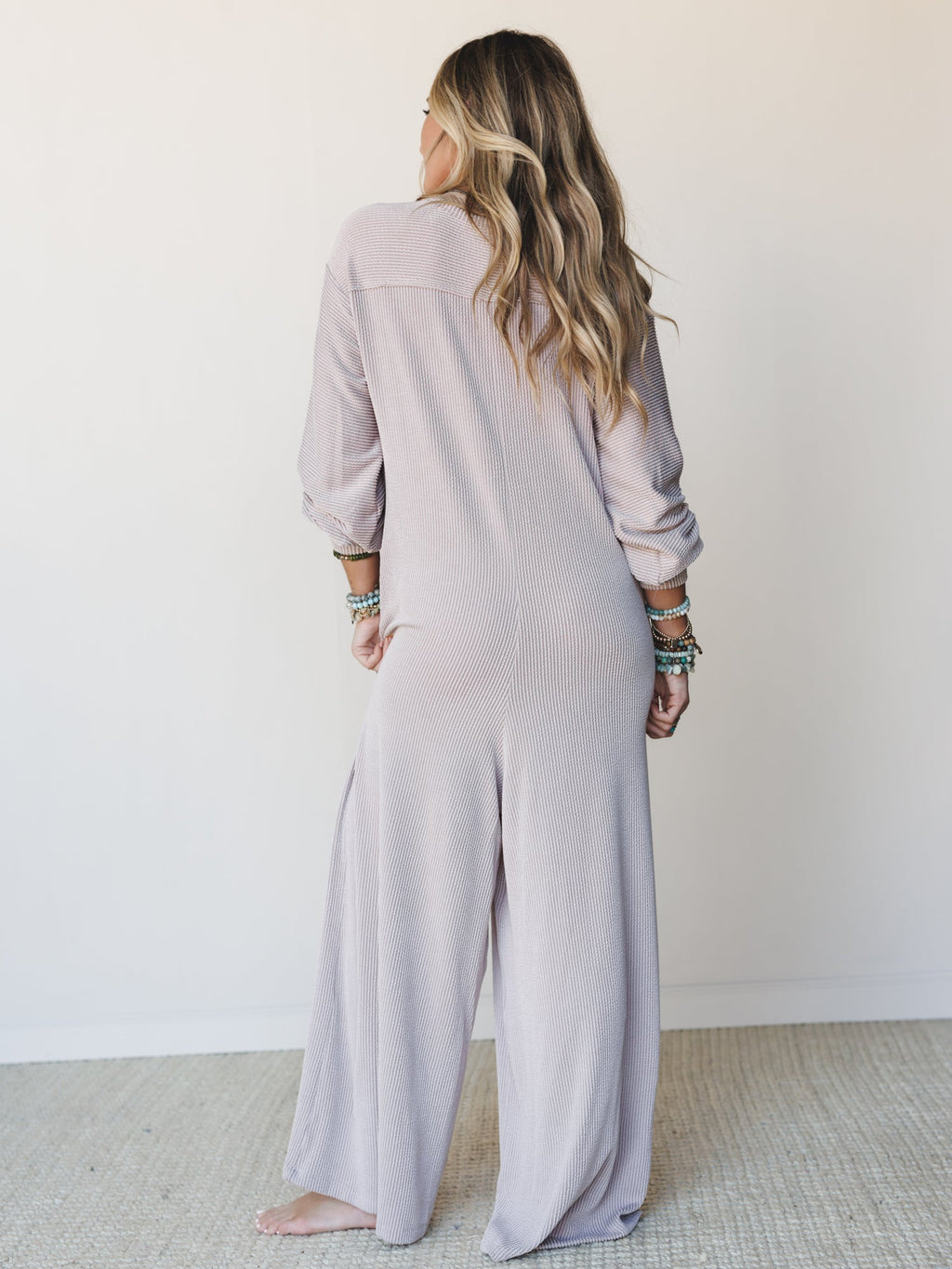 The Nest Daphne Textured Long Sleeve Jumpsuit - Oat