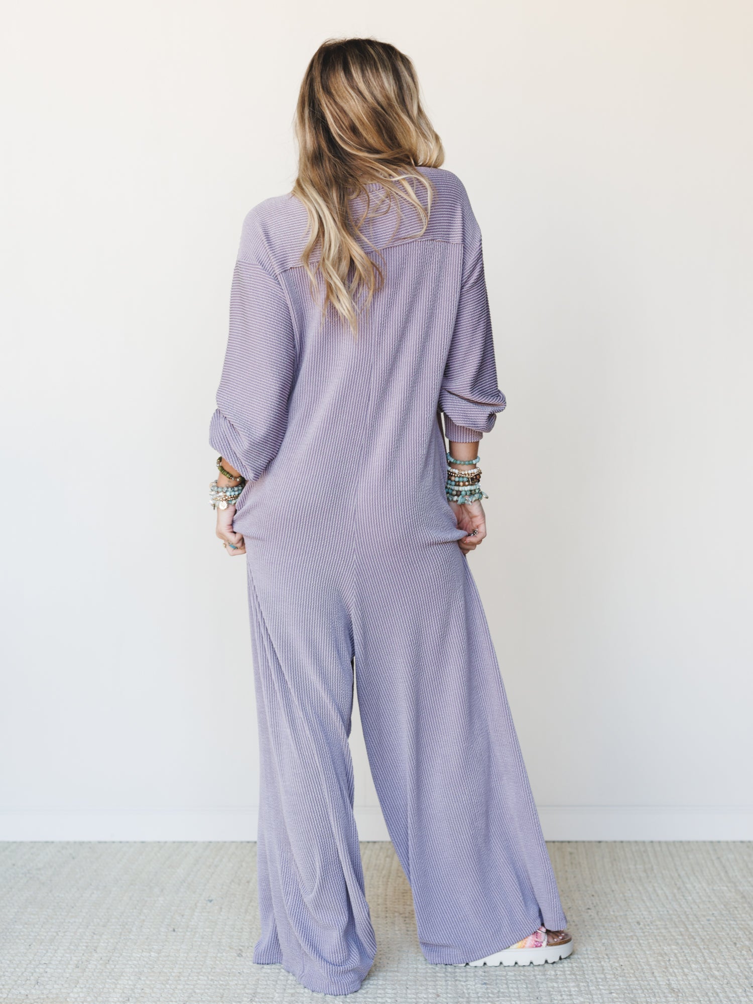 The Nest Daphne Textured Long Sleeve Jumpsuit - Orchid