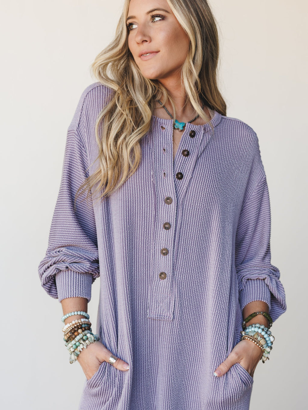 The Nest Daphne Textured Long Sleeve Jumpsuit - Orchid