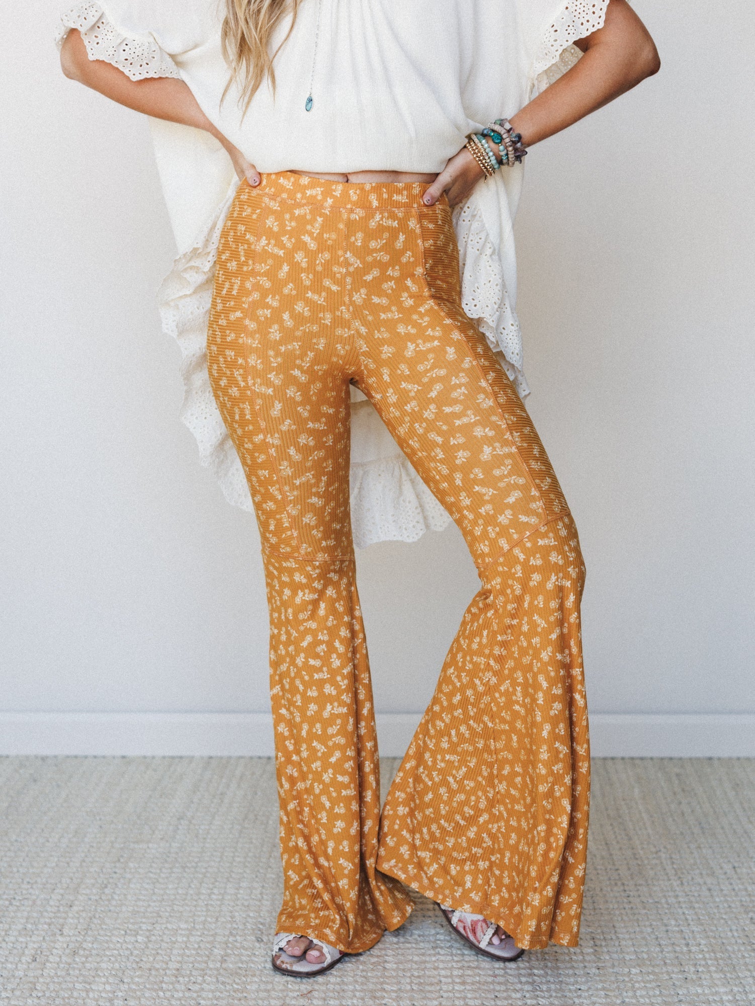 The Nest Wildflower Bloom Flare Pant - Mustard
