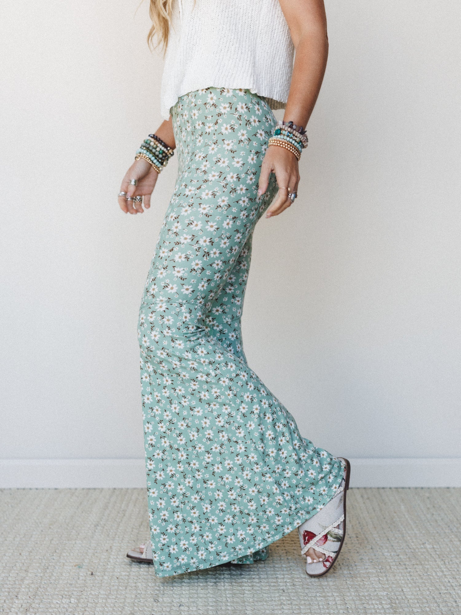 The Nest Wildflower Bloom Flare Pant - Sage