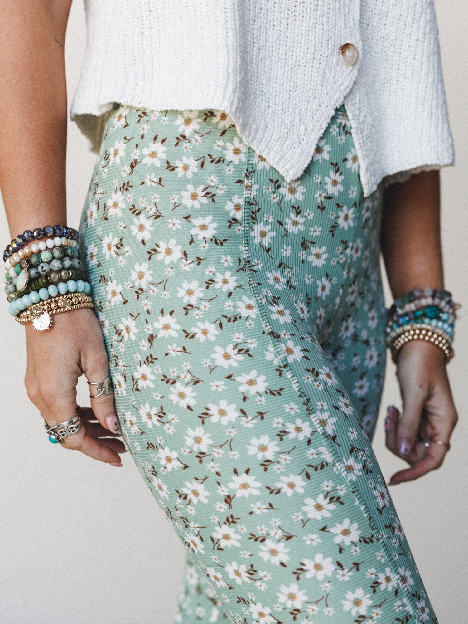 The Nest Wildflower Bloom Flare Pant - Sage