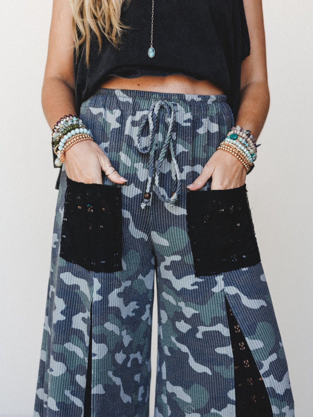 The Nest Let's Party Wide Leg Pants - Army Black