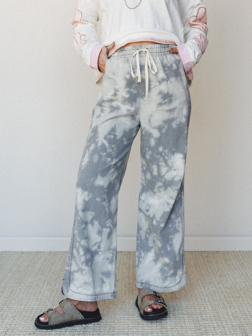 The Nest So Comfy Wide Leg Denim Pant - Bleach Dye Grey