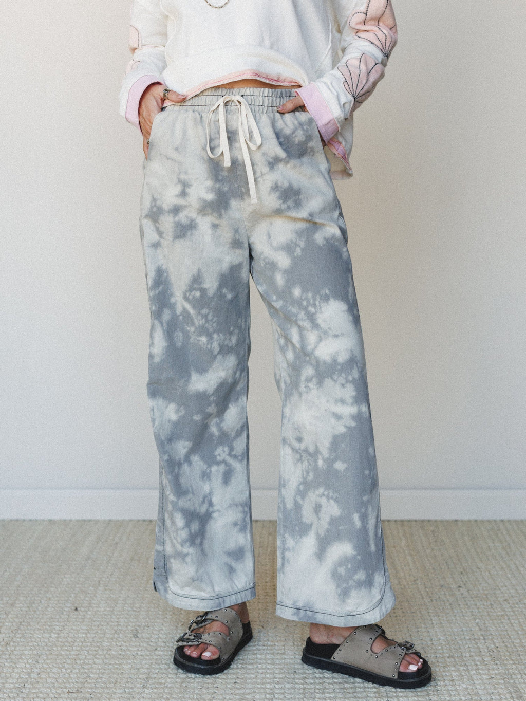 The Nest So Comfy Wide Leg Denim Pant - Bleach Dye Grey