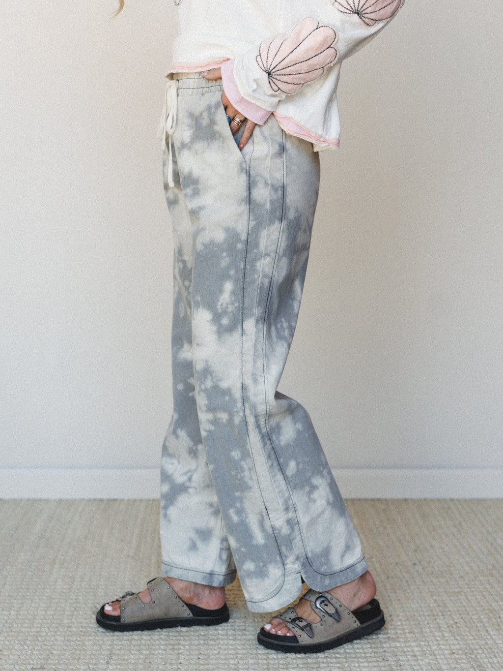 The Nest So Comfy Wide Leg Denim Pant - Bleach Dye Grey