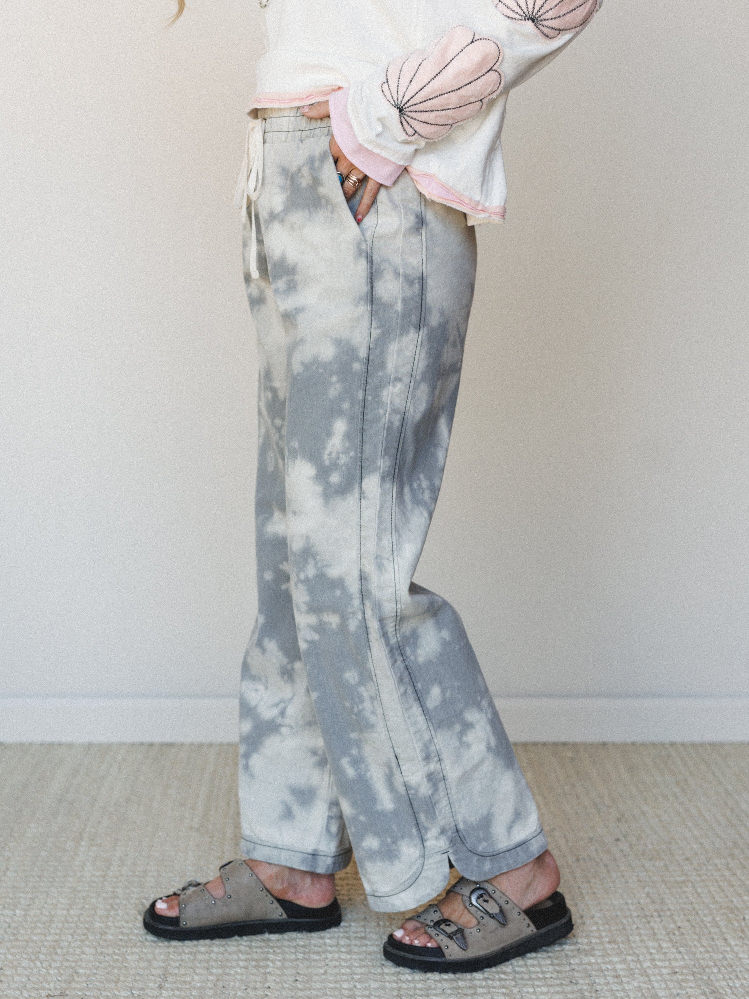 The Nest So Comfy Wide Leg Denim Pant - Bleach Dye Grey