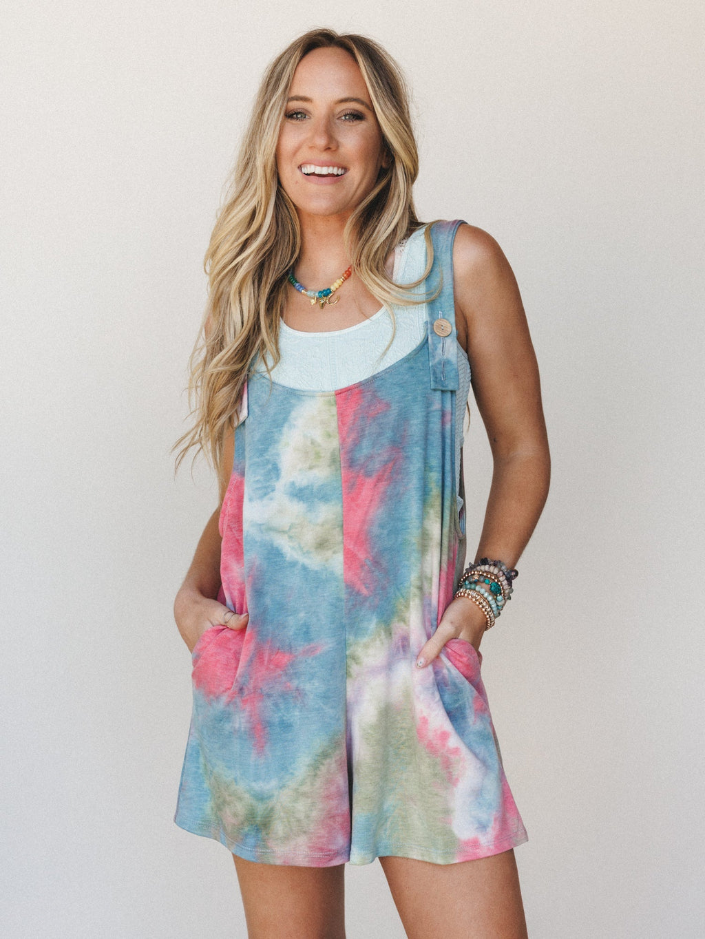 The Nest Eliza Tie Dye Romper - Jade Coral
