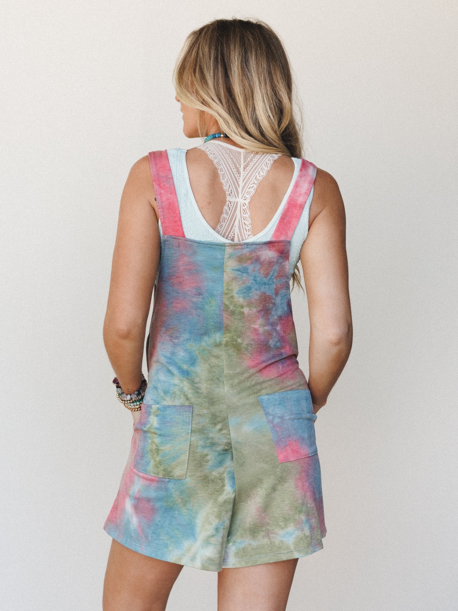 The Nest Eliza Tie Dye Romper - Jade Coral