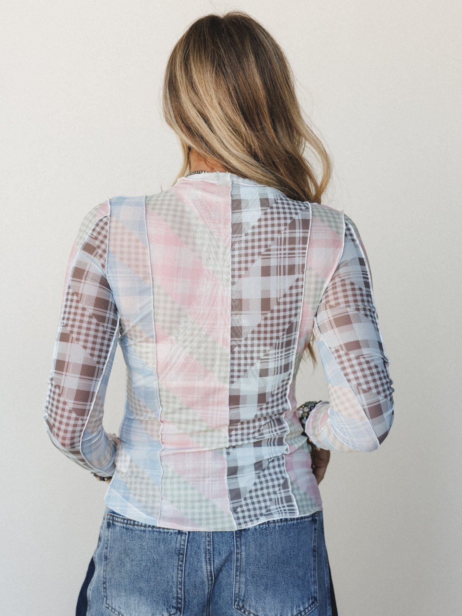 Mixed Print Layering Top - Pastel Blue