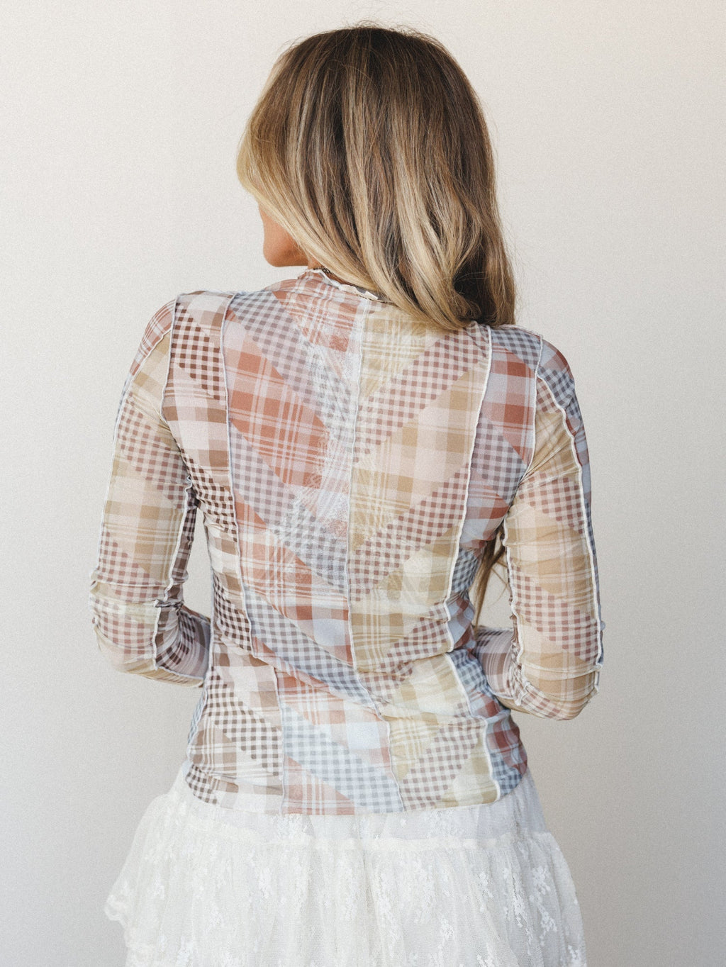 Mixed Print Layering Top - Warm Beige