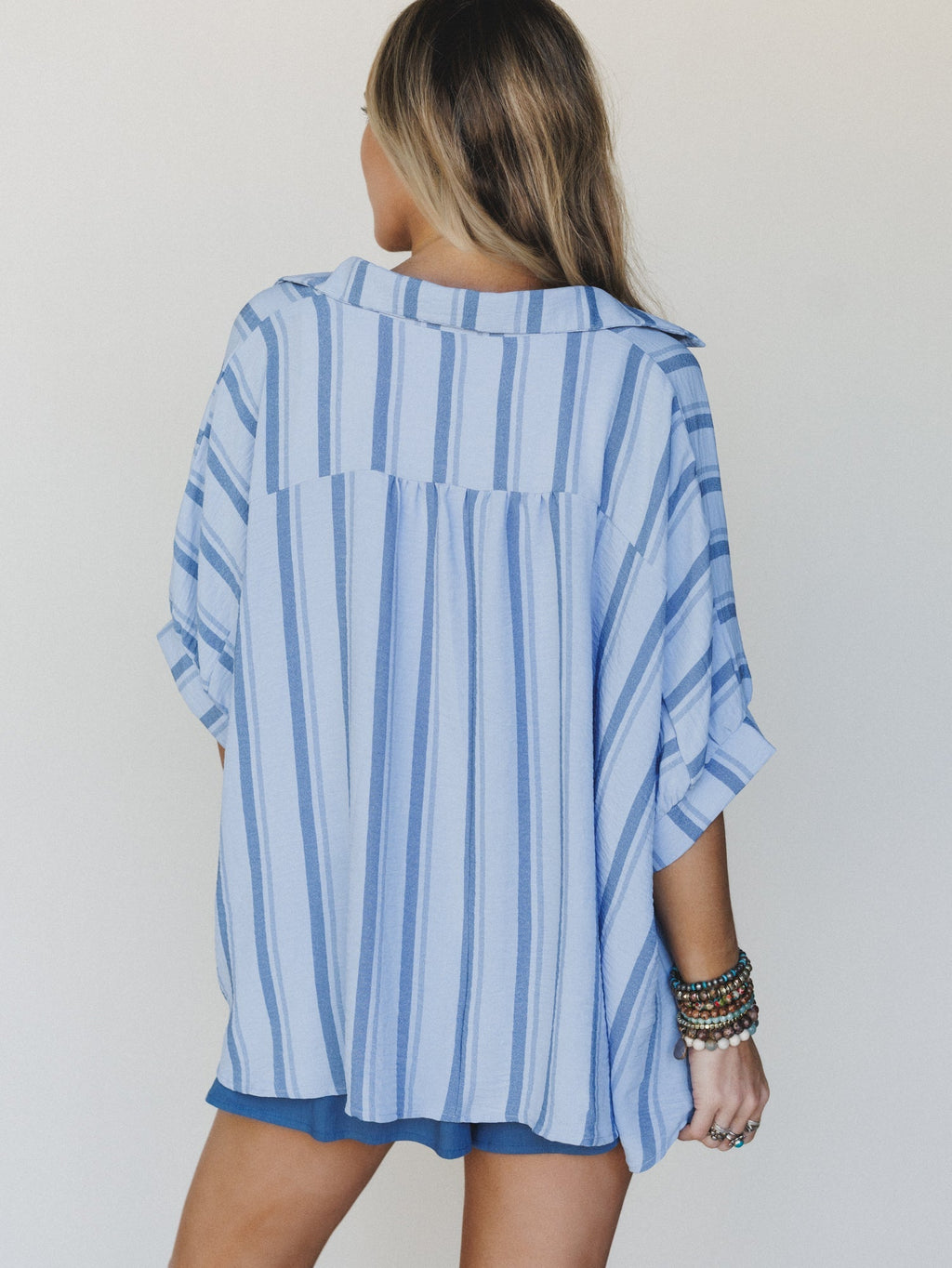 Stripes Above Button Up Top - Blue
