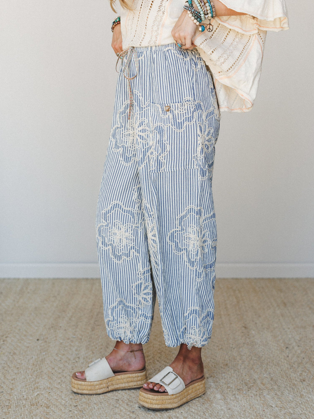 Sunlit Dream Embroidered Pants - Blue