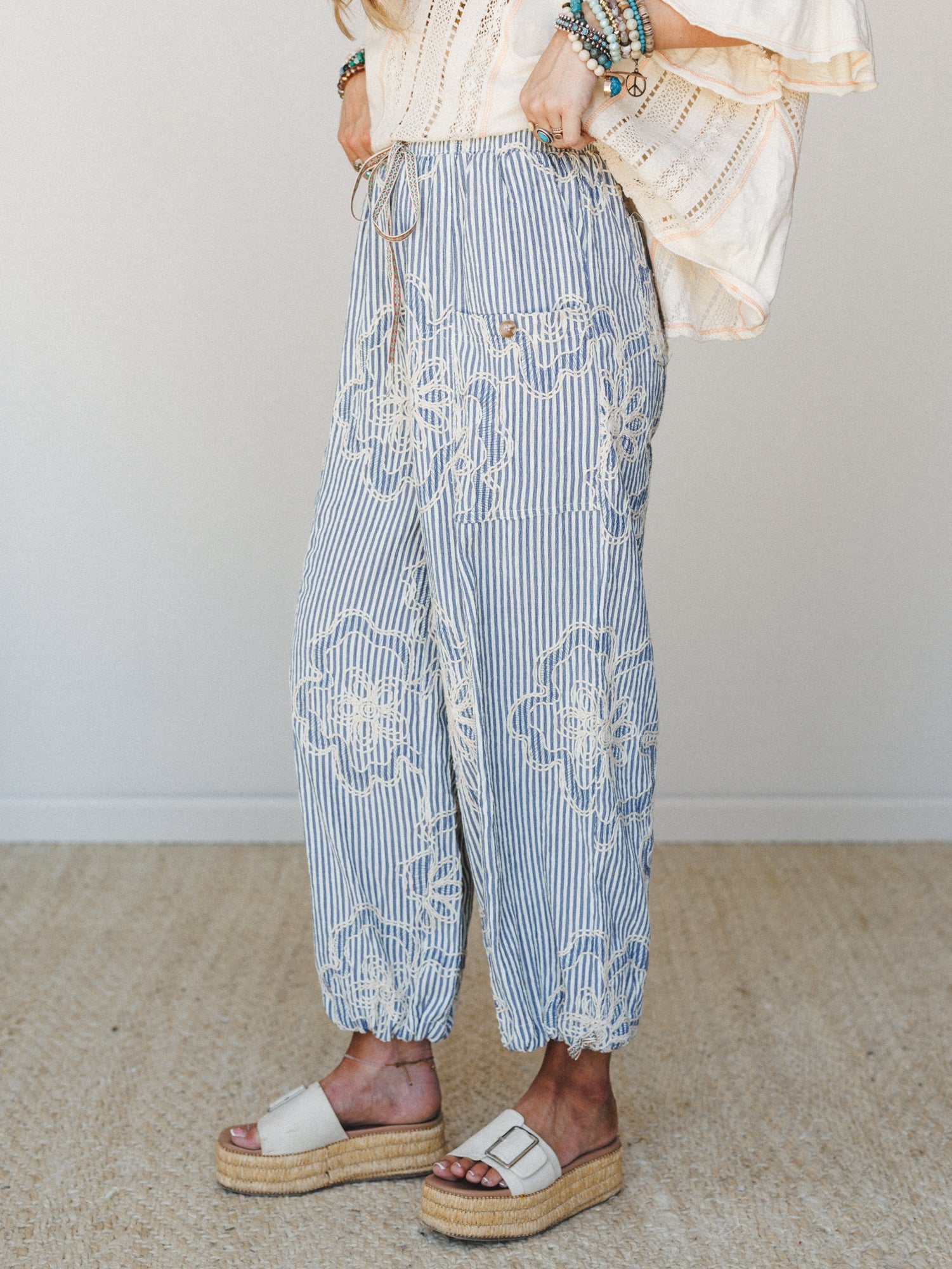 Sunlit Dream Embroidered Pants - Blue
