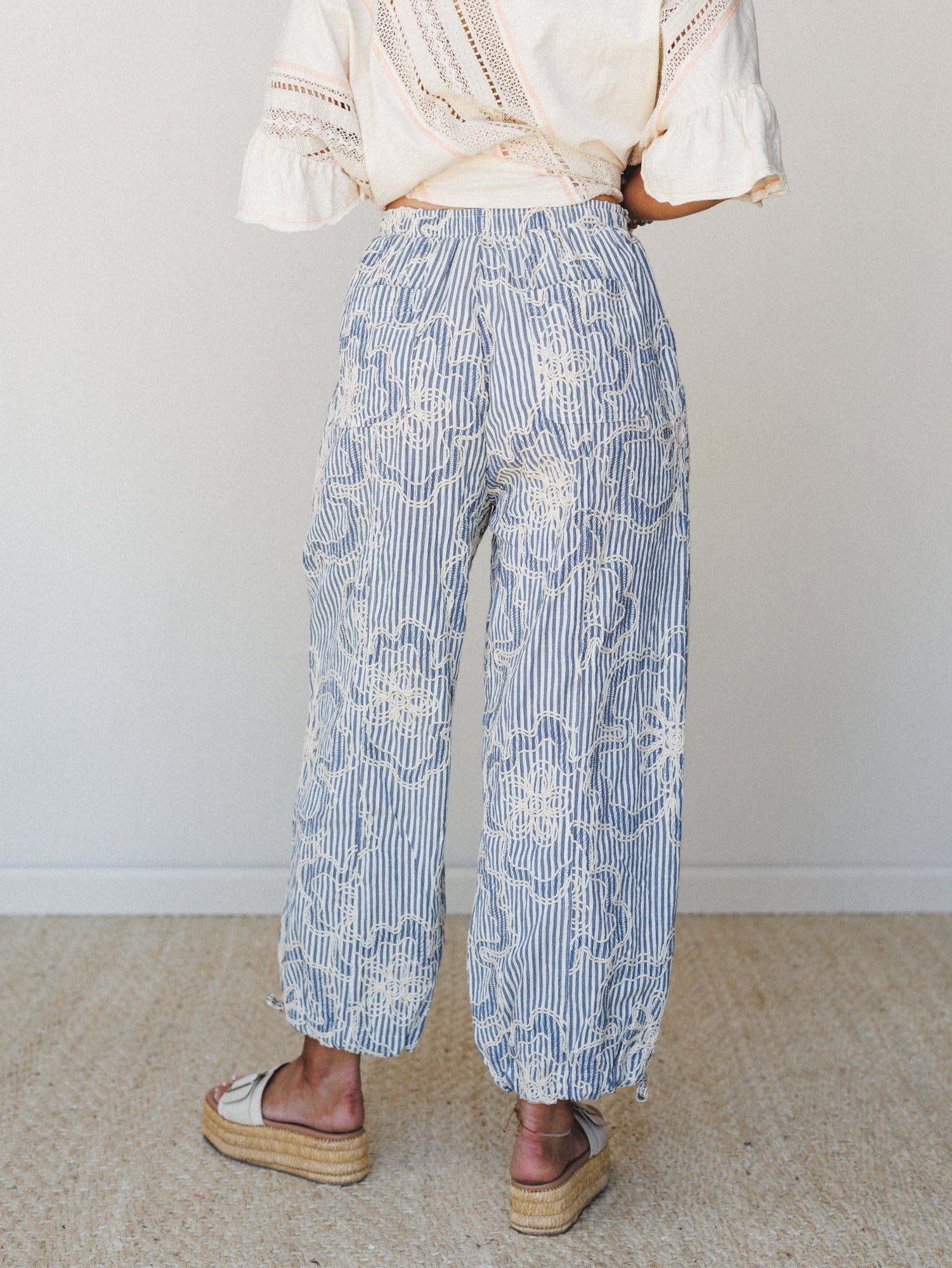 Sunlit Dream Embroidered Pants - Blue