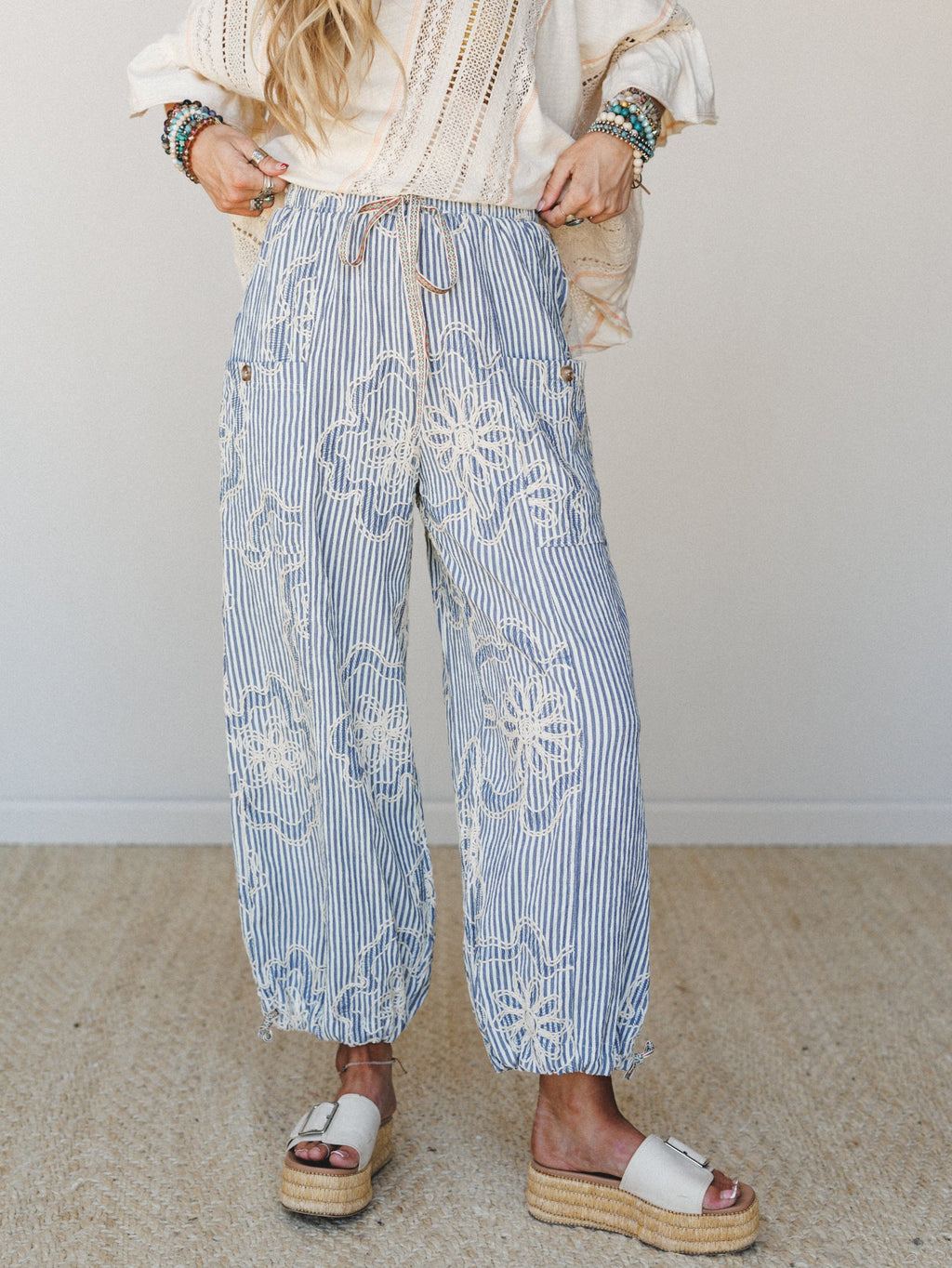 Sunlit Dream Embroidered Pants - Blue