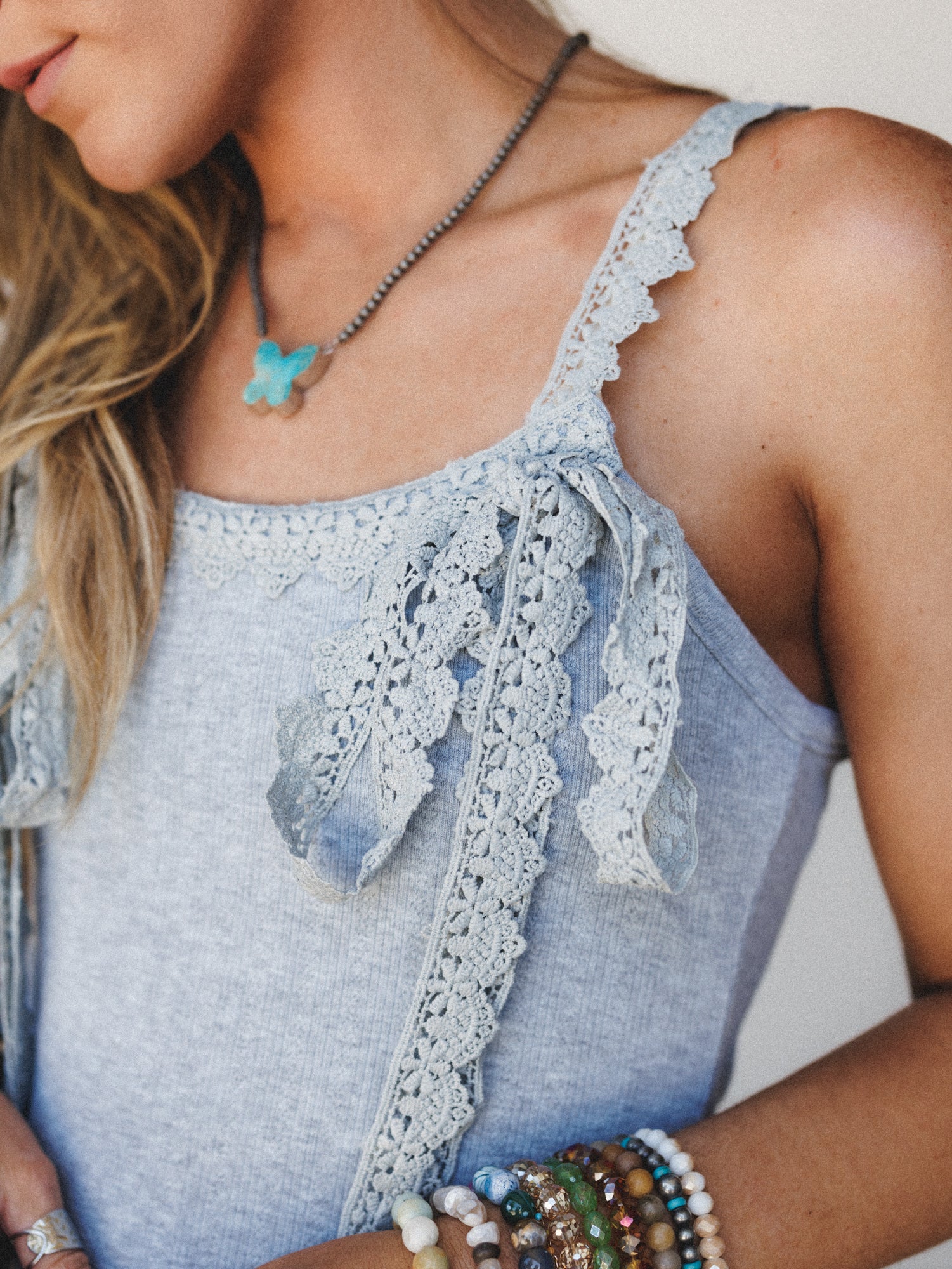 Tied With a Bow Tank - Heather Gray