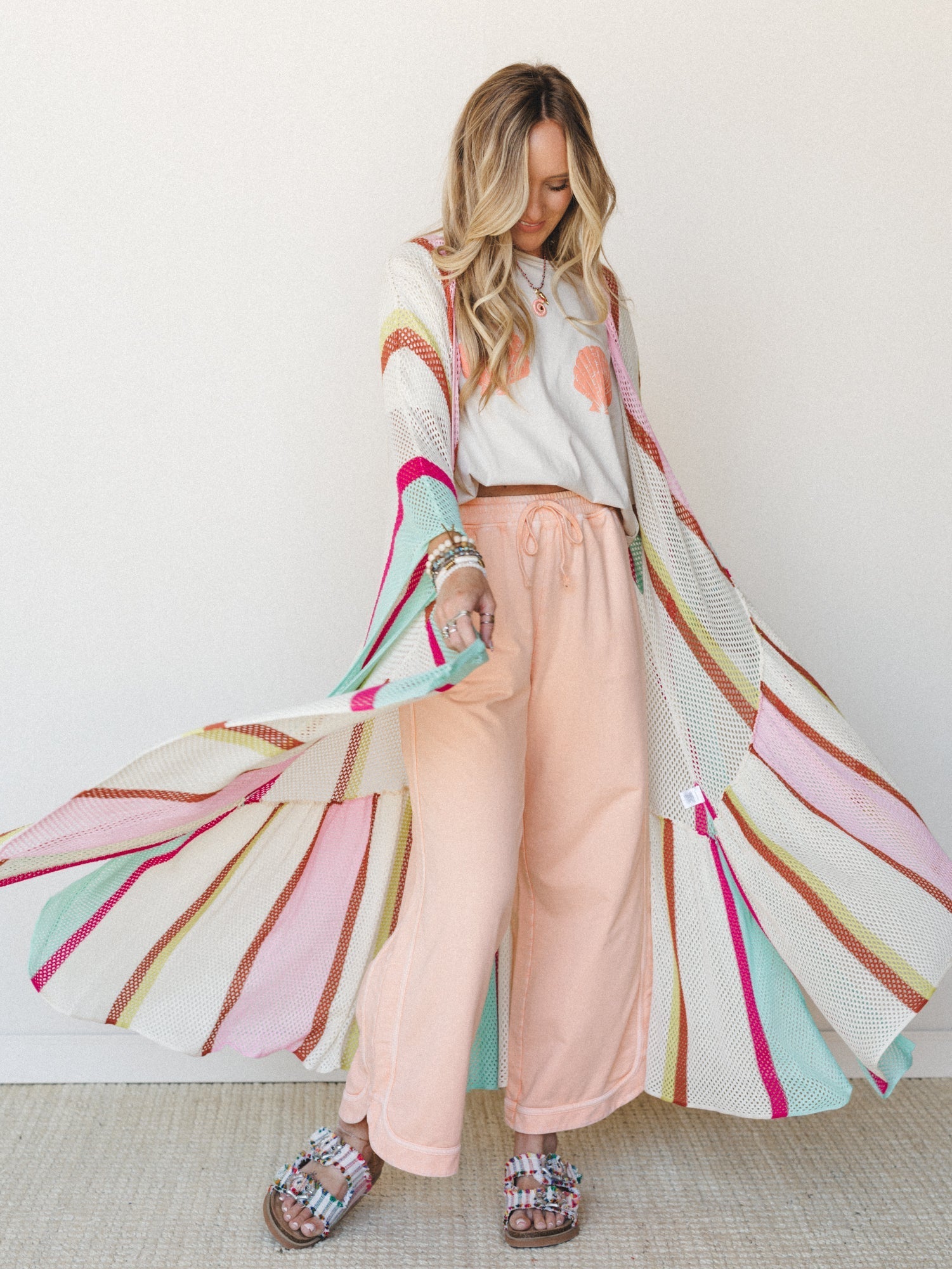 Color Rays Kimono - Cream Multi