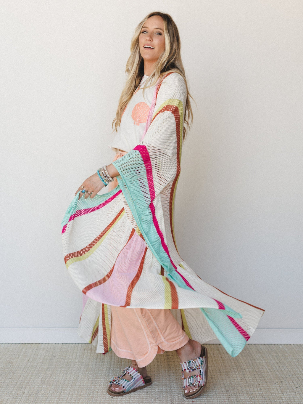 Color Rays Kimono - Cream Multi