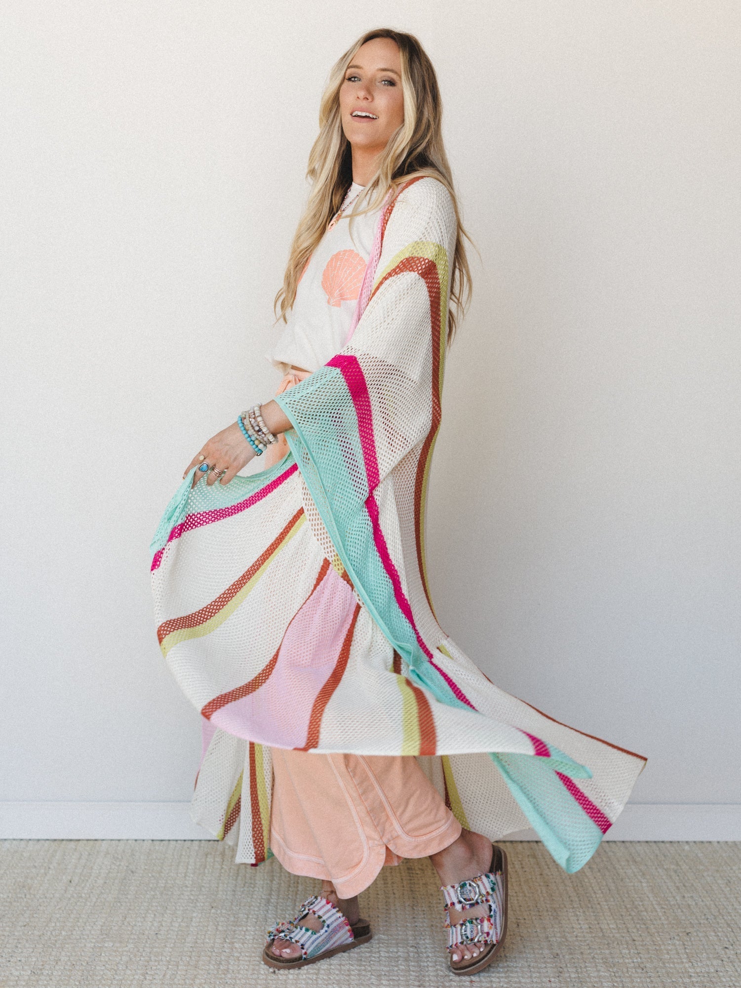 Color Rays Kimono - Cream Multi